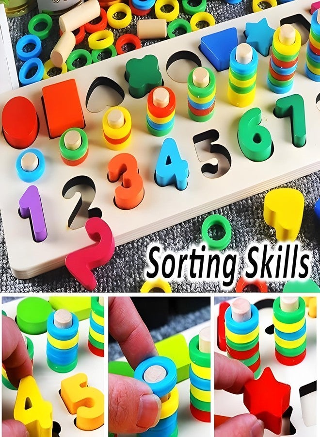 SANTALON 3-in-1 Wooden Puzzles for Toddlers | ABC Alphabet, Numbers & Shapes Learning Puzzle Board for Kids | Early Educational Toys for 1-3 & 2-4 Years | Brain Development Wooden Puzzle Blocks - Image 3